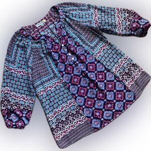 Figueroa & Flower BOHO Paisley Top Womens Large 3/4 Sleeve Sheer Festival Blouse